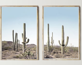 Set of 2 Cactus Prints, Digital Download, Modern Boho, Outdoor Cactus Decor, Tall Cactus Print, Cactus Poster, Southwestern Wall Art,