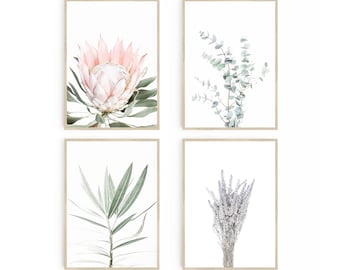 Set of 4 Botanical Prints, Digital Download, Modern Plant Decor