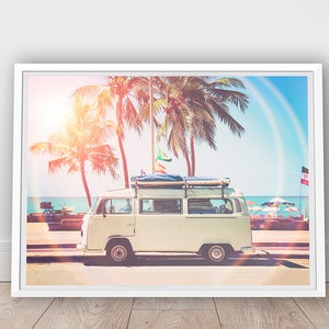 Retro Van Print - Children Room Decor, Digital Download, Old Car Photo, Beach Print, California Wall Art, Gift for Him, Boys Printables