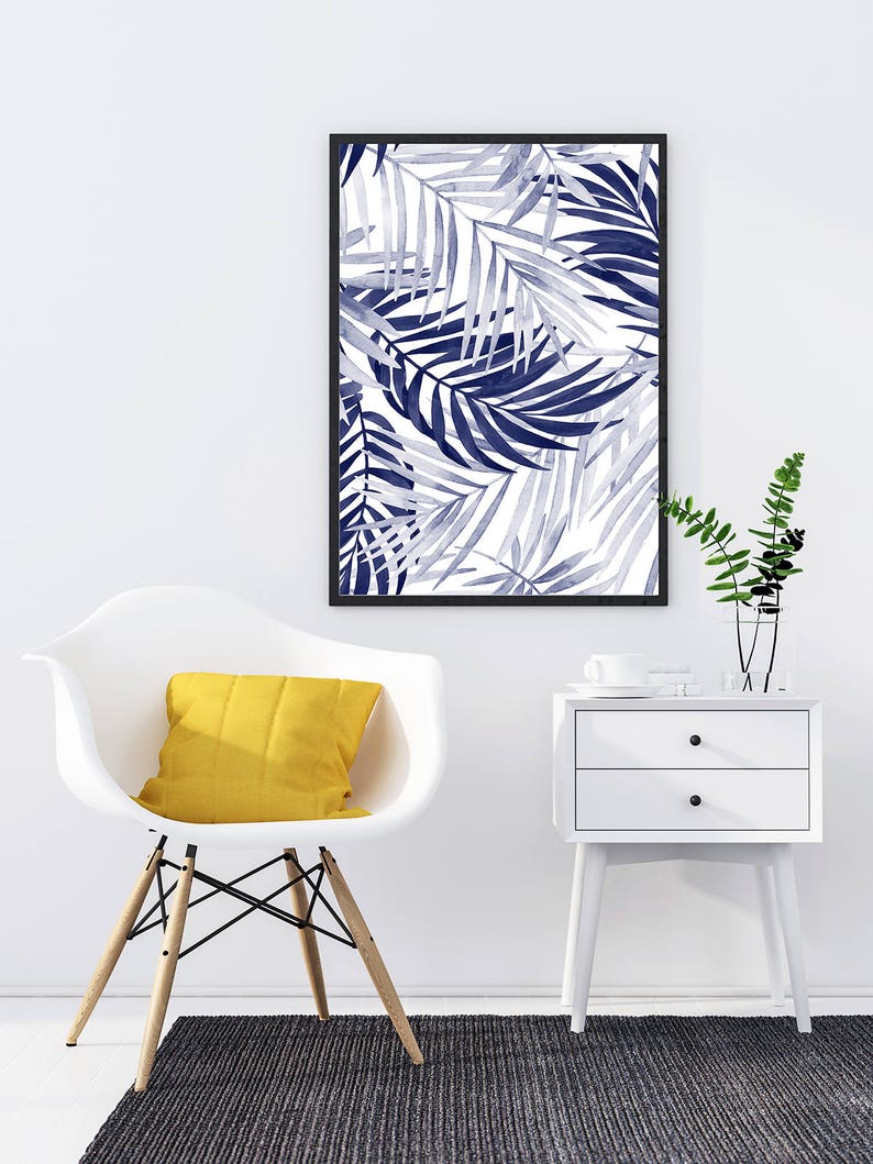 Navy Blue Digital Wall Art Printable Watercolour Art | Etsy