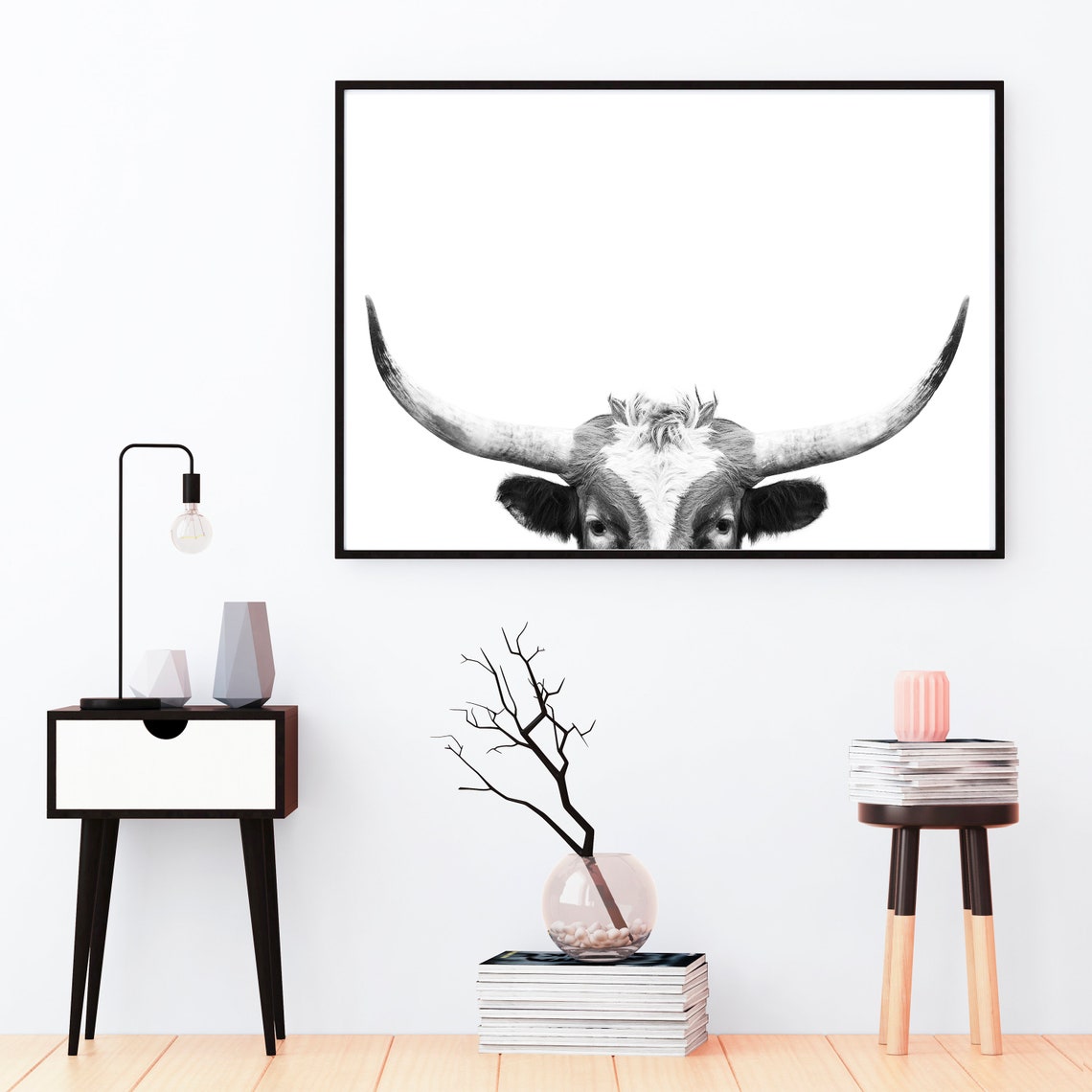 Longhorn Printable Horns Print Boho Decor Black and White | Etsy