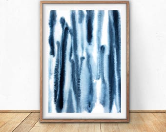 Blue Abstract Art Print, Digital Download, Navy Art, Indigo Wall Art, Watercolour Printable, Abstract Poster, Large Print Download, Bedroom