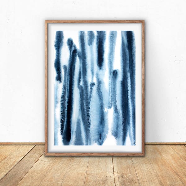 Blue Abstract Art Print, Digital Download, Navy Art, Indigo Wall Art, Watercolour Printable, Abstract Poster, Large Print Download, Bedroom