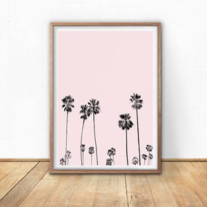 Blush Pink Wall Art, California Palm Trees, Poster Download, Digital Art, Pink And Black, Modern Boho Decor, Beach Wall Art, Minimalist Art