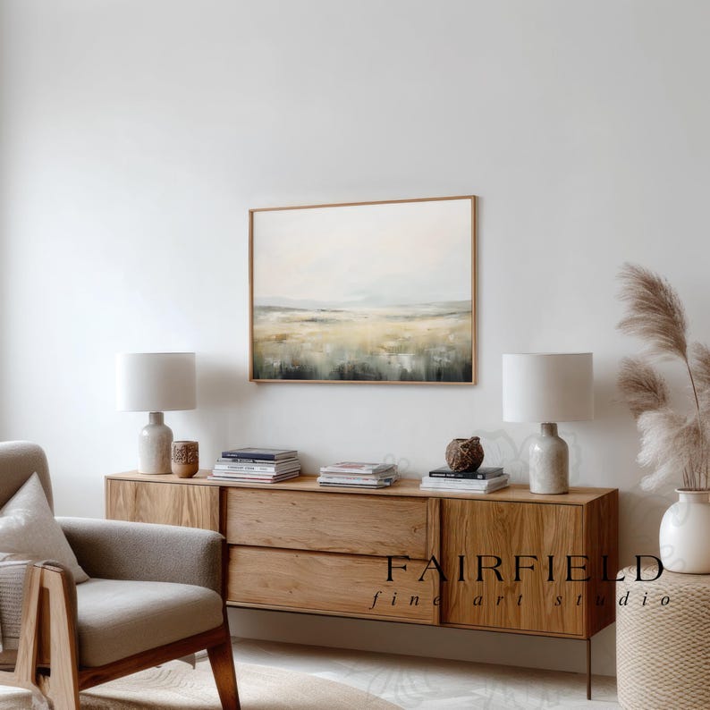Neutral Abstract Landscape Art Print, Soft Beige & Grey Painting for ...