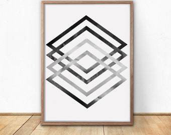 Watercolour Geometric Art, Digital Download, Printable Wall Art, Minimalist, Mid Century, Retro Wall Art, Boys Room Decor, Scandinavian