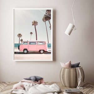 Pink Van Print, Digital Prints, Printable Wall Art, Retro Van image 2