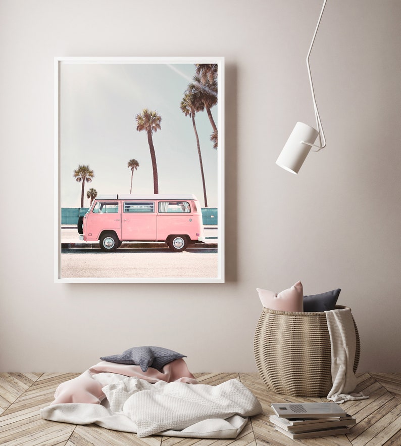 Pink Van Print, Digital Prints, Printable Wall Art, Retro Van image 2