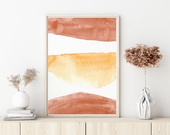 Terracotta and Mustard Watercolour Printable Art, Digital Download, Abstract Art, Contemporary Painting, Bohemian Decor