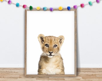Lion Cub Digital Print, Printable Nursery Art, Lion Poster, Baby Animal Wall Art, Safari Nursery, Zoo Print, Wild Cat Print, Children Decor