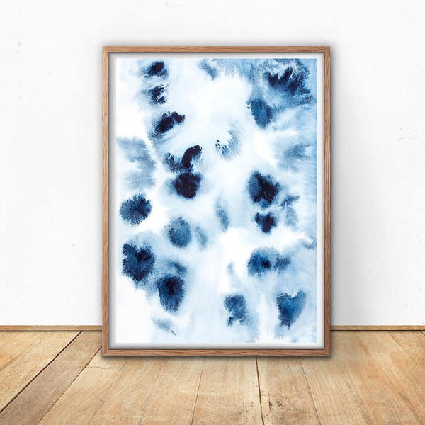 Abstract Print, Blue Wall Art, Digital Download, Printable Art, Digital Art Print, Watercolour Poster, Indigo Wall Art, Navy Art Print