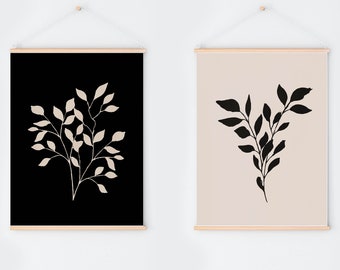 Set of Two Beige Abstract Botanical Digital Prints,  INSTANT DOWNLOAD