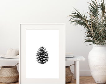 Minimalist Pine Cone Wall Art, Instant Download,  Winter Decor