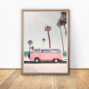 Pink Van Print, Digital Prints, Printable Wall Art, Retro Van image 1