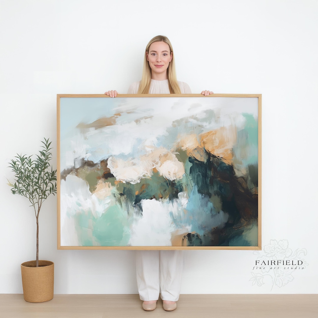 Modern Abstract Art Print in Teal & Earth Tones, Contemporary Textured ...