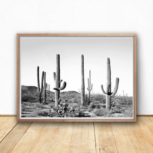 Desert Cactus Digital Print, Boho Wall Art, Black And White Prints, Printable Wall Art