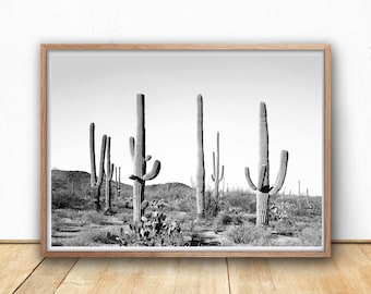 Desert Cactus Digital Print, Boho Wall Art, Black And White Prints, Printable Wall Art