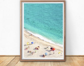 Beach Print, Digital Download,Beach Pictures, Beach Life, Modern Beach Poster, Sea Print, Teal Decor, Beach Photography, Busy Beach