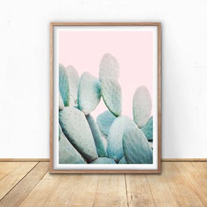 Rosa Kaktus Wandkunst - Kakteen Print, Digital Download, Mint und Pink, Modern Boho, Kaktus Poster, Feigenkaktus, Pastell Dekor, South Western