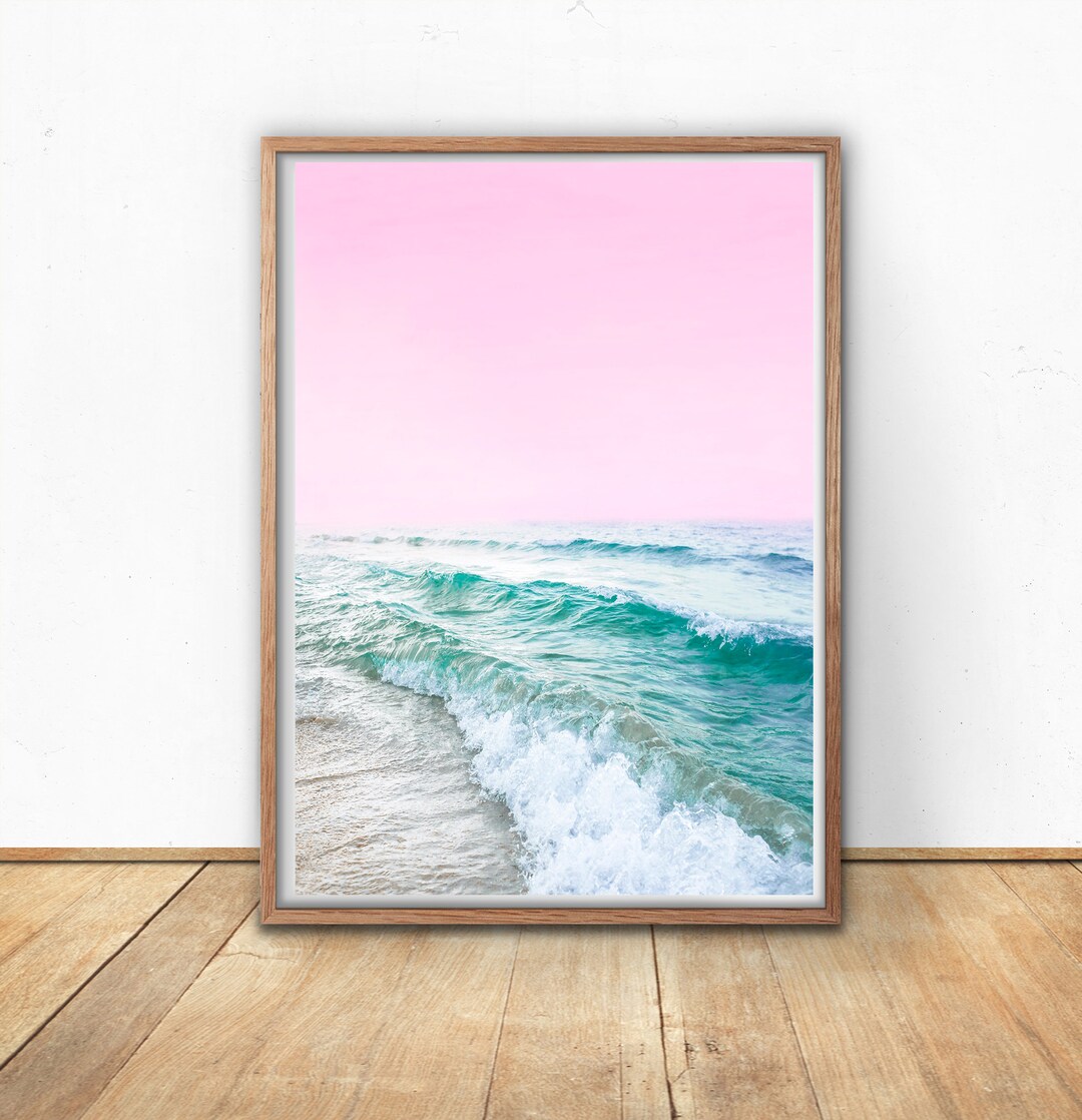 Pink Ocean Print, Digital Download, Sea Print, Beach Wall Art, Modern