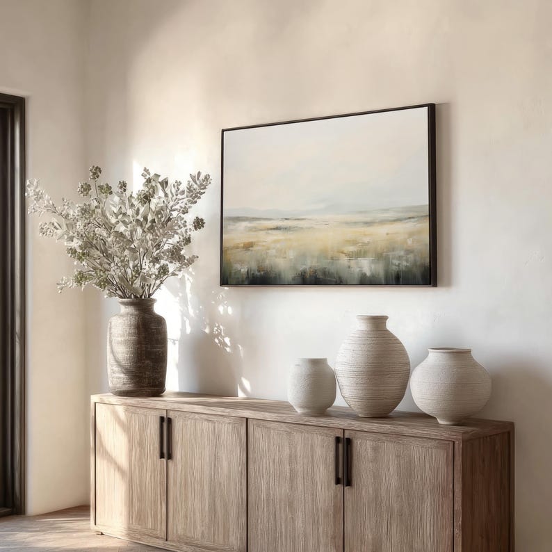 Neutral Abstract Landscape Art Print, Soft Beige & Grey Painting for ...