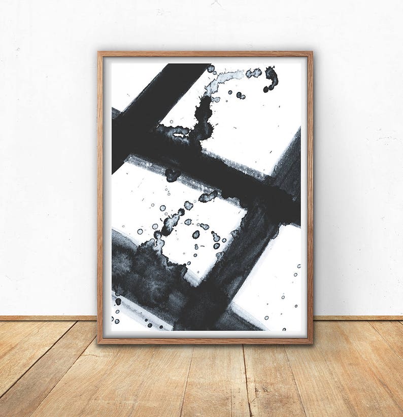 Black And White Abstract Art Download, Minimalist Art Print, Printable Watercolor Art, Line Art, Large Poster Print, Printable Wall Art image 1