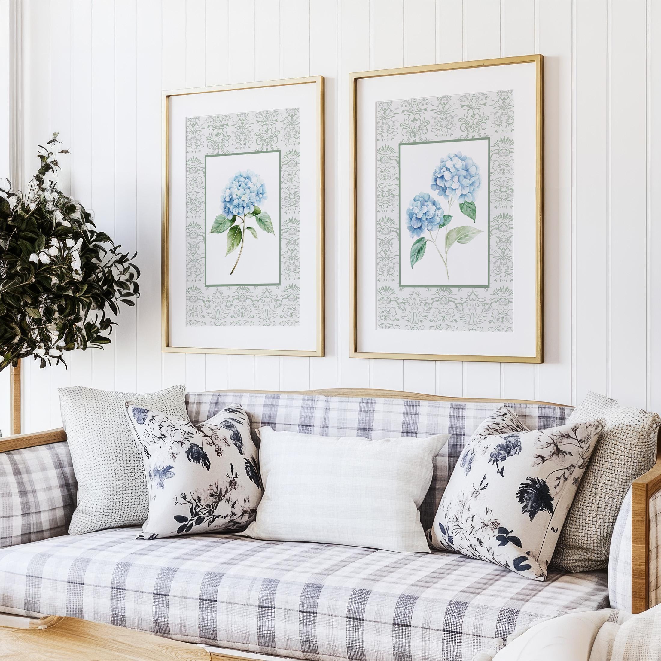 Hydrangea Wall Art Set of 2 Giclée Prints, Grandmillennial Floral Wall ...
