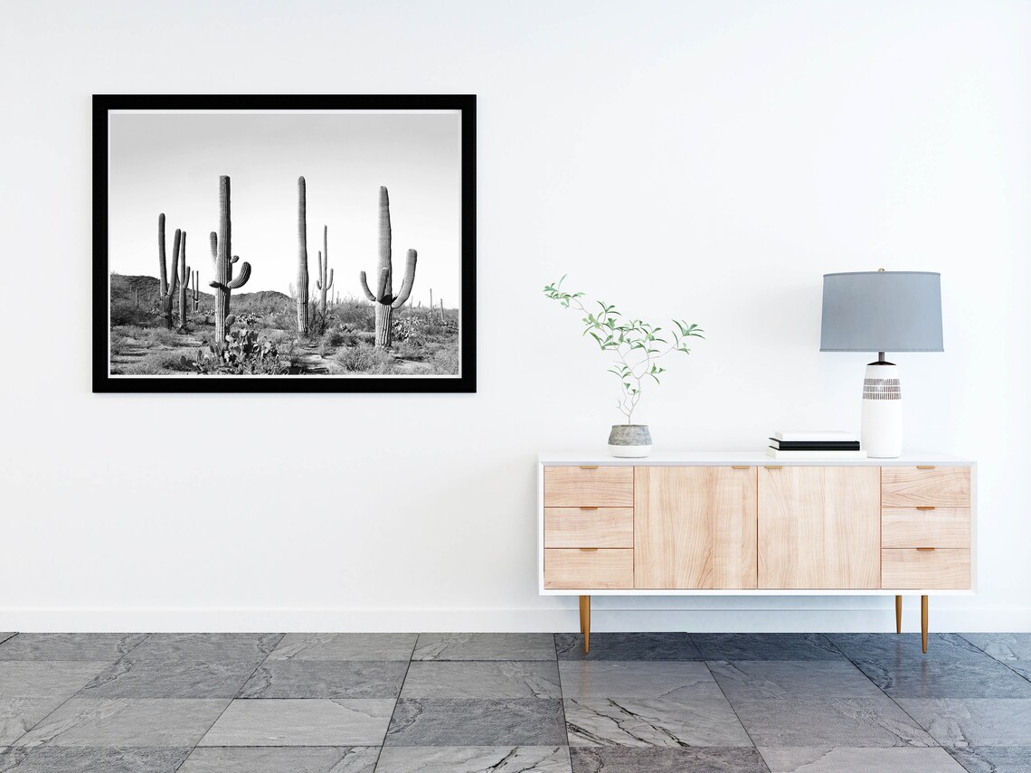 Desert Cactus Digital Print Boho Wall Art Black and White - Etsy