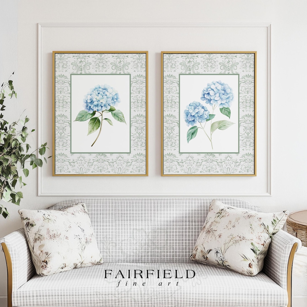 Hydrangea Wall Art Set of 2 Giclée Prints, Grandmillennial Floral Wall ...