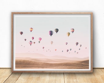 Hot Air Balloon Print, Digital Download, Printable Wall Art, Modern Boho Print, Wall Decor