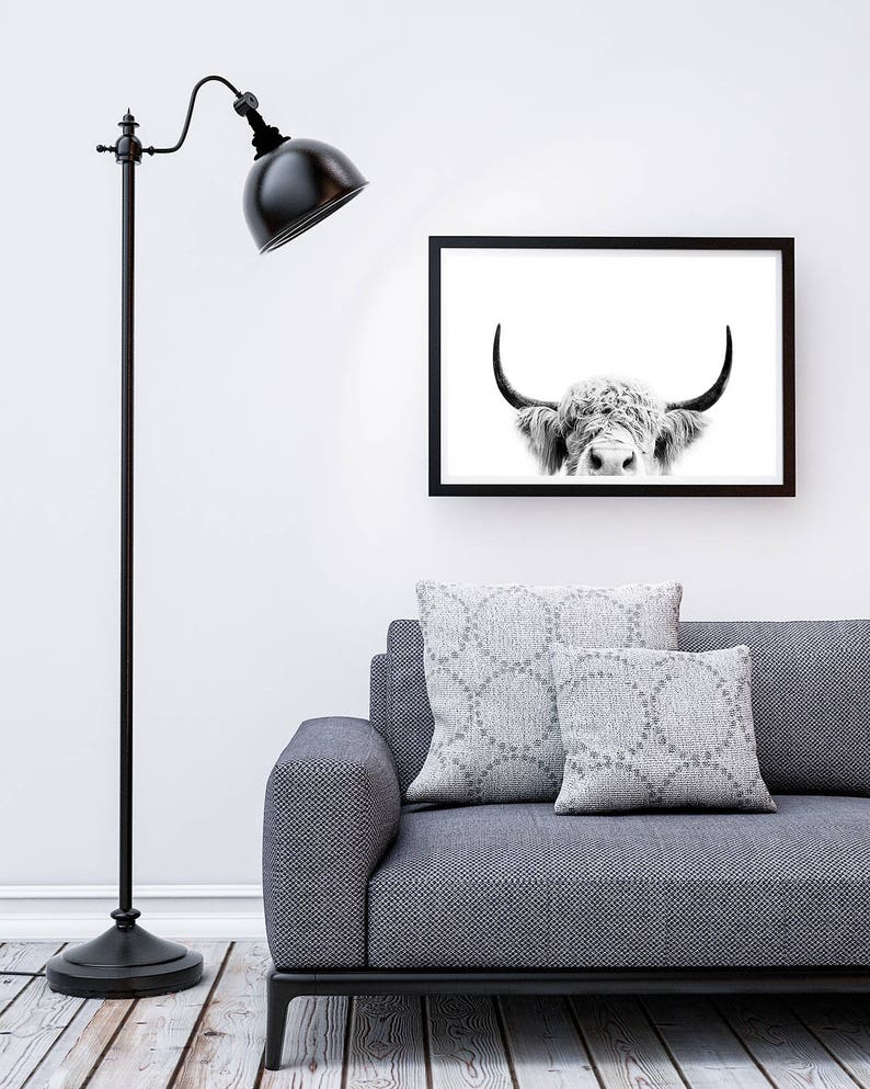 Highland Cow Print Farm Animal Wall Art, Digital Download, Cow Poster, Cattle Photography, Animal Portrait, Black And White, Farm Nursery image 2