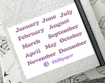 Watercolor, Months of the year, Purple, Headers, Bullet Journal, Stickers, Bujo Stickers, Planner Stickers #1037