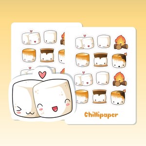 Kawaii Marshmallows, Aufkleber für Planer, Camping, Bullet journal, Bujo Aufkleber #1079