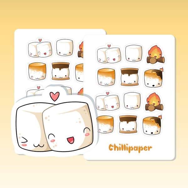 Kawaii marshmallows, Cute kawaii planner stickers UK, camping, Bullet journal, Bujo stickers, reminder stickers #1079