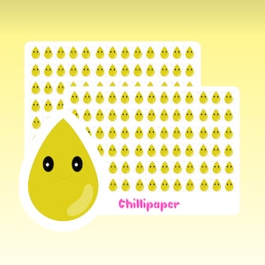 May include: A sheet of yellow, smiling raindrop stickers with the text "Chillipaper" printed on the bottom.