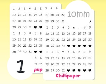 10mm round date number stickers, Monthly planner stickers, Script, Bullet journal, Daily, Calendar, Functional sheet, kristen font #1269