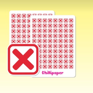 Peut inclure: Deux feuilles de papier blanc avec un motif en forme de X rouge. Les feuilles sont empilées l'une sur l'autre. Un grand X rouge est au premier plan. Le texte "Chillipaper" est imprimé sur la feuille du bas.