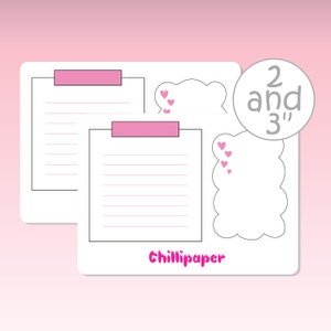 May include: Printable planner page with two lined sections and a cloud-shaped section with pink hearts. The page is labelled "2 and 3" and "Chillipaper".