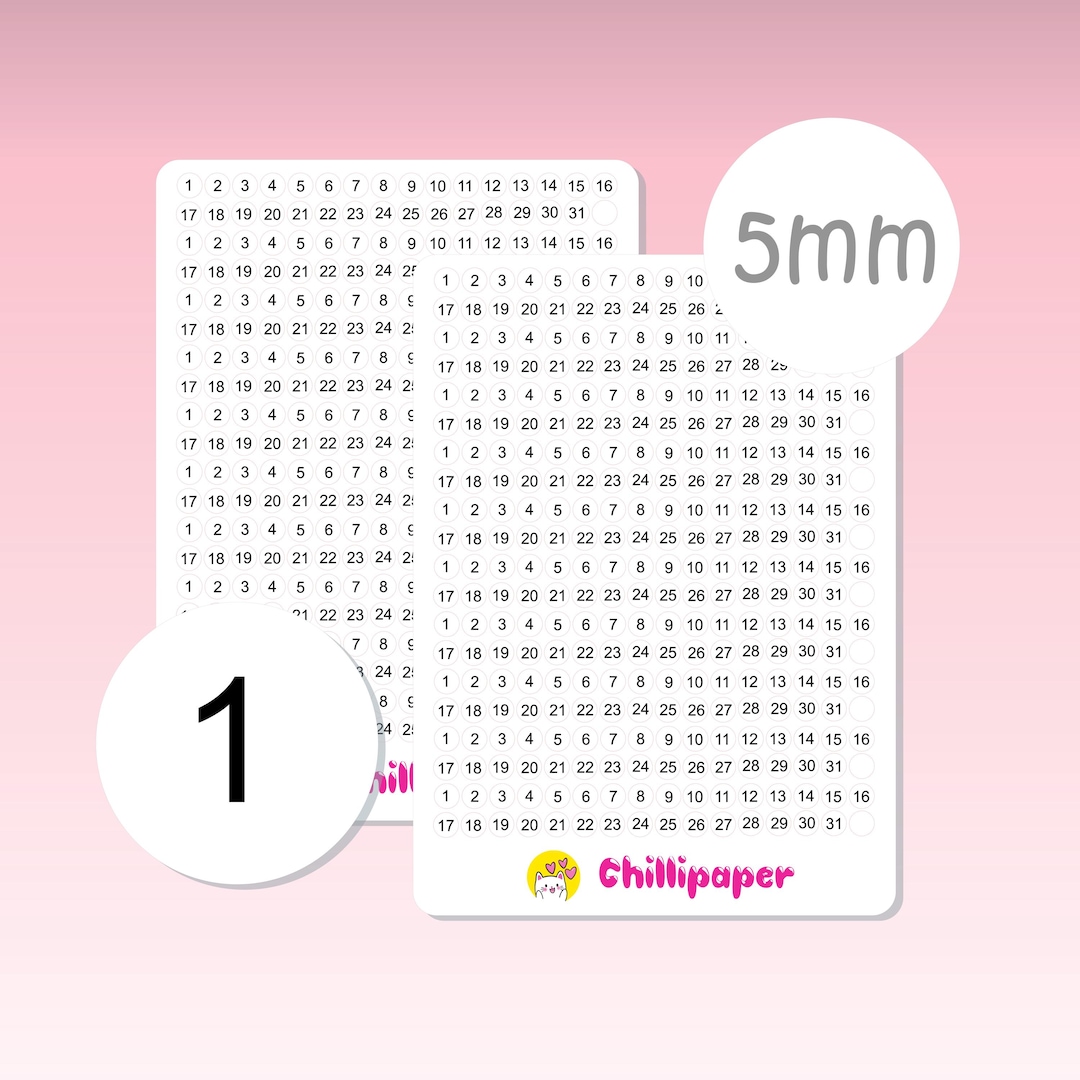 Month Code Round Sticker Small Round Date Number Stickers, Monthly Planner Stickers, Basic Font ...