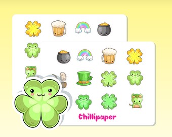 St Patrick's day planner stickers UK, Paddy's day, Luck of the Irish, Four leaf clover, Pot of gold, Rainbow, Planner Supplies, #1226