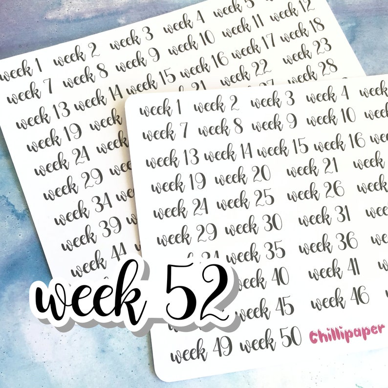 Week Numbers Stickers 53 Weeks of the Year, Bujo Stickers, Planner Stickers, Script Stickers ...