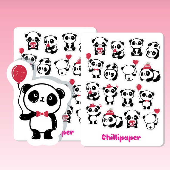 Kawaii Panda Stickers, Cute Panda Stickers, Kawaii Stickers, Kawaii Animal,  Cute Animal Stickers, Stickers, Planner Decoration Sticker 1064 