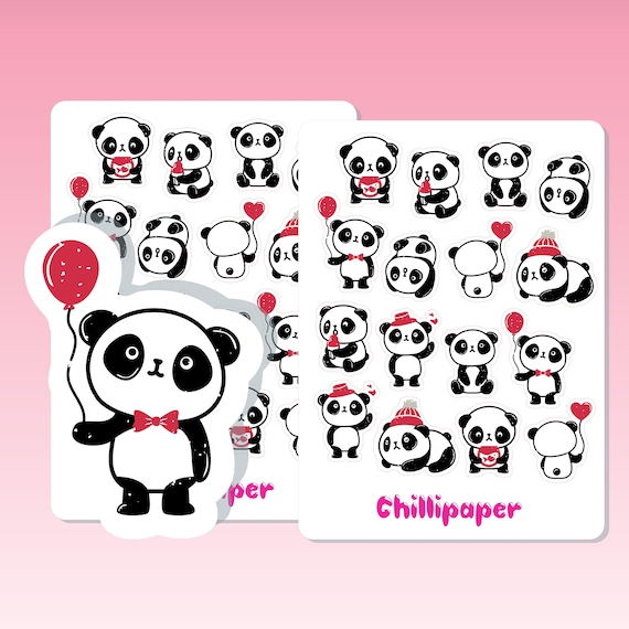 Kawaii Panda Stickers, Cute Panda Stickers, Kawaii Stickers, Kawaii Animal,  Cute Animal Stickers, Stickers, Planner Decoration Sticker 1064 