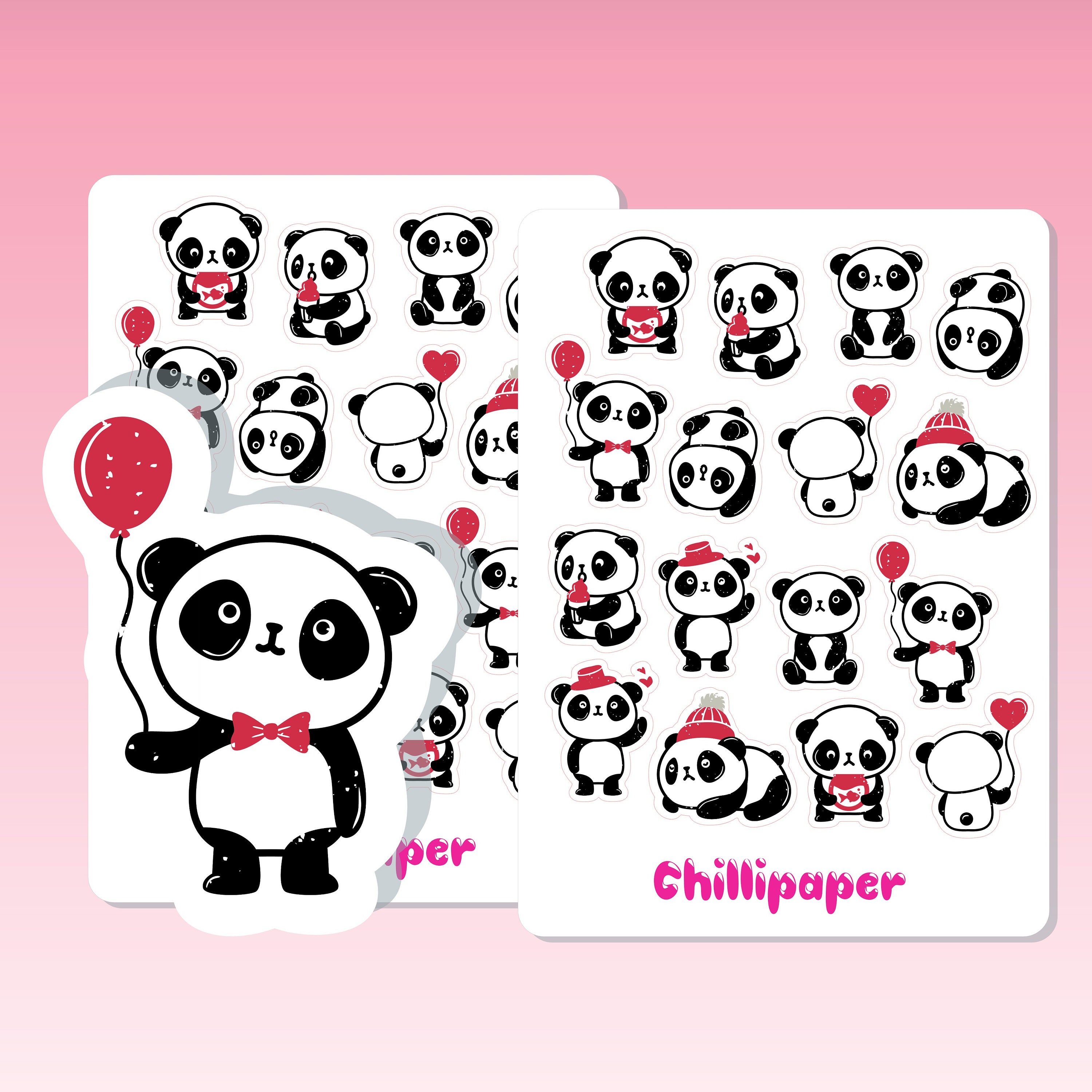 Mini Sticker Sheet - kawaii panda - planner stickers