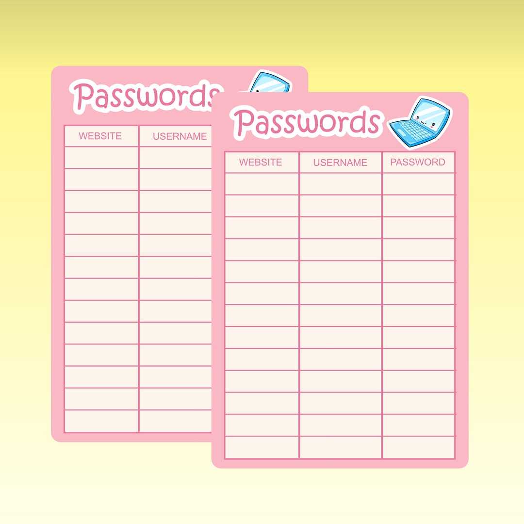 Password Log Extra Large Sticker Sheet #1231 A5 A6 B6 - Etsy