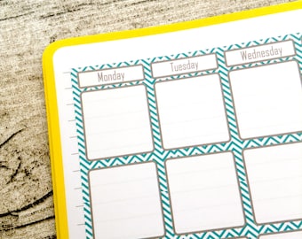 Month at a glance Mint chevron pain two page journal calendar, calendar grid, Blank calendar sticker, journal page. Planner #1008