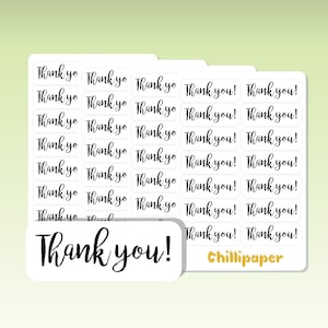 May include: A sheet of white stickers with the text "Thank you!" printed on them. The stickers are arranged in rows and columns. The text "Chillipaper" is printed in gold at the bottom of the sheet.