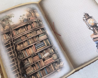 Dark academia / cosy cottage core. Junk journal with handmade paper and mixed paper, Mixed media journal, Creative journal