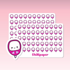 May include: A sheet of stickers featuring a pink and white cartoon popsicle with a smiling face. The sheet has the text "Chillipaper" at the bottom.