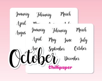 Months of the year stickers, Calender stickers, Bujo, Planner, script, Planners, bouncy, headers, journal, functional, decorative, #1081